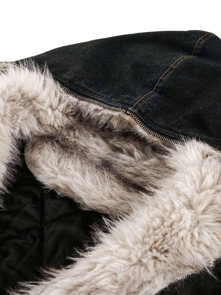 Hooded jacket with fur trim