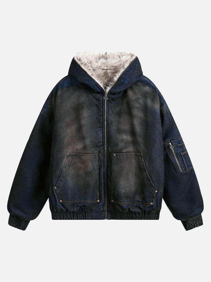Hooded jacket with fur trim