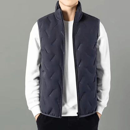Men's sleeveless quilted gilet with stand collar and zip front