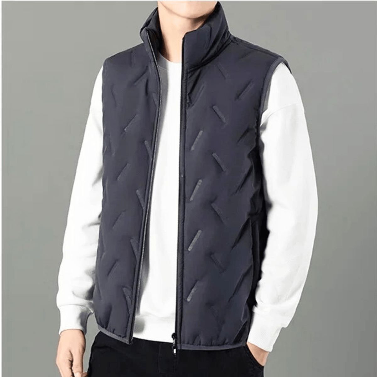 Men's sleeveless quilted gilet with stand collar and zip front