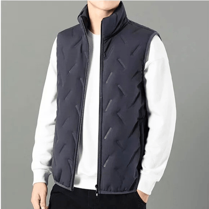 Men's sleeveless quilted gilet with stand collar and zip front