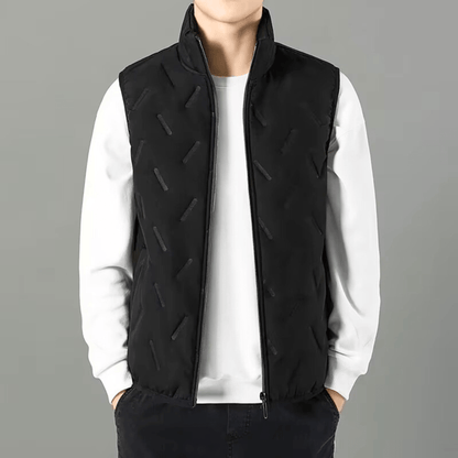 Men's sleeveless quilted gilet with stand collar and zip front