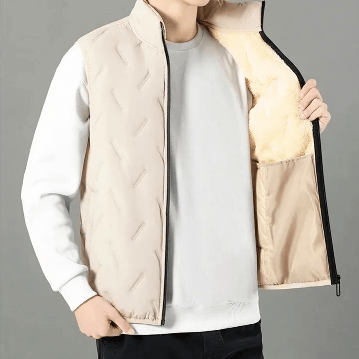 Men's sleeveless quilted gilet with stand collar and zip front