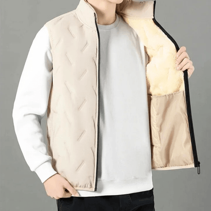 Men's sleeveless quilted gilet with stand collar and zip front