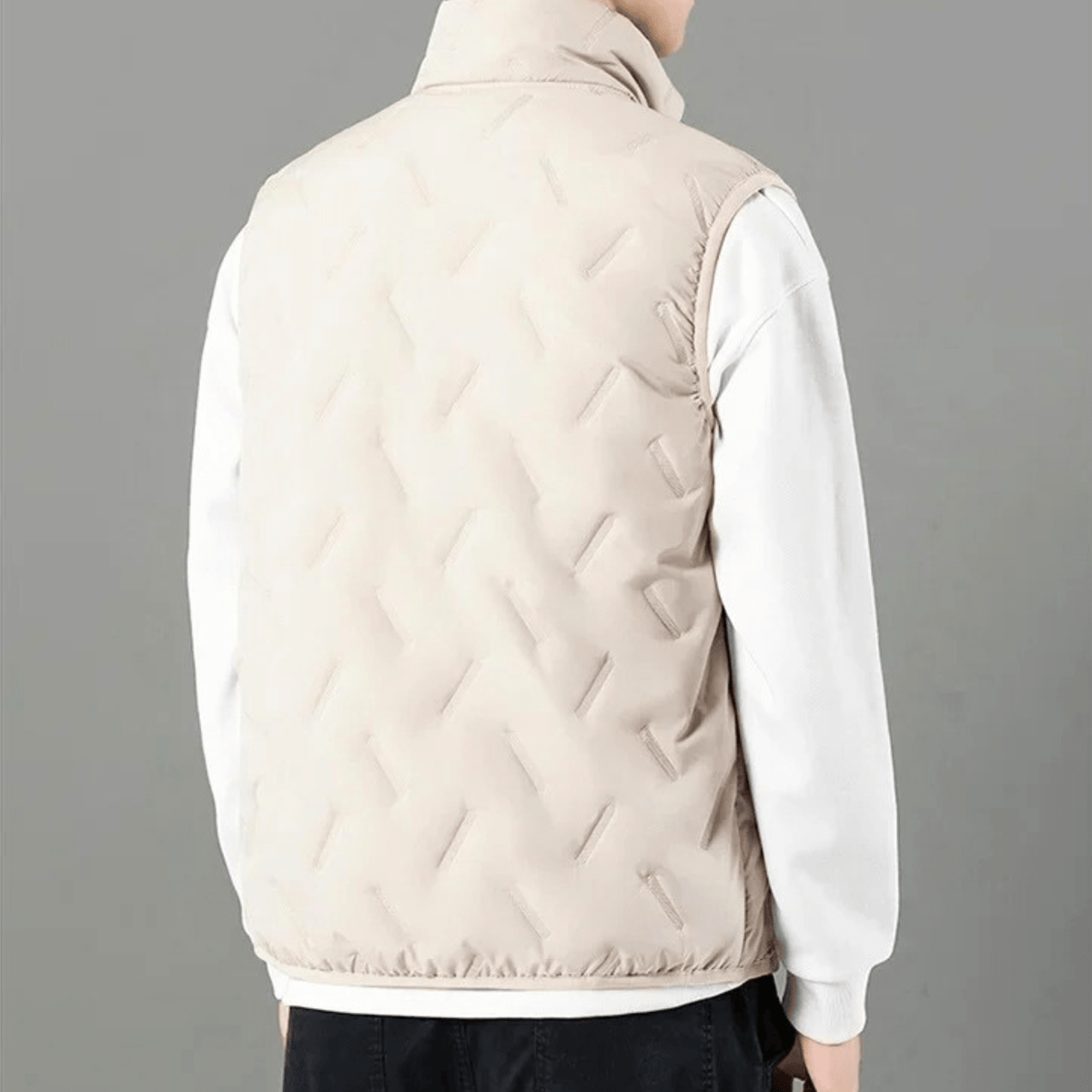 Men's sleeveless quilted gilet with stand collar and zip front