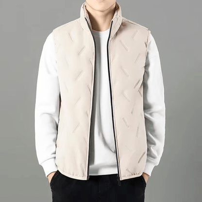 Men's sleeveless quilted gilet with stand collar and zip front