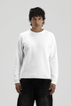 Men's white waffle-textured long sleeve crew-neck T-shirt