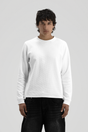 Men's white waffle-textured long sleeve crew-neck T-shirt